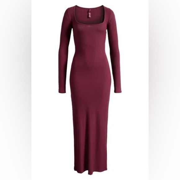SKIMS Dresses & Skirts - SKIMS red wine body shapping Ribbed Maxi Dress